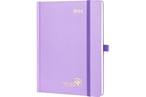 POPRUN A5 Week to View Diary 2024 22 x 16.5 cm Hardback 24 Weekly Planner Vertical with Dotted Note Pages, Foldable Inner Pocket, 100 GSM FSC® Paper - Violet