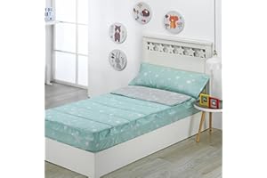 DHESTIA HOME - Saco Nórdico con Cremallera Edredón Ajustable Cama Infantil Estrellas Stars - Color Agua, Talla Cama 105
