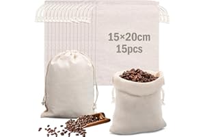 ENCURYNA Ziamzra woreczki bawełniane 20 x 15 cm, 15 sztuk, woreczki materiałowe do malowania, woreczki z juty, ze sznurkiem, woreczki lniane, woreczki na prezenty DIY, na wesele, Boże Narodzenie, kalendarz