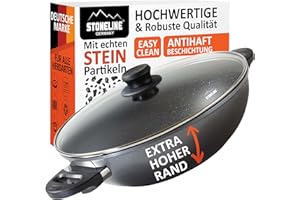 STONELINE Poêle Wok 32 cm, avec Couvercle en Verre, Compatible à l'Induction et au Four, Revêtement Antiadhésif avec de vraies particules de pierre, Gris