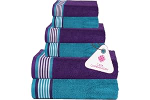 Casa Copenhagen 550gsm 2 Toallas de Baño Grandes 2 Toallas de Mano Grandes 2 Toallas de Algodón Egipcio Super Suave Juego de 6 Toallas para Baño Cocina y Ducha - Violeta Violeta y Azul Turquesa