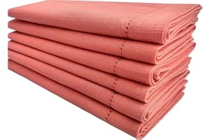 Linen Clubs 100% Slub Cotton Dinner Napkins – Coral Color, 18x18 Inch, Set of 6 – Hemstitched, Mitered Corners – Reusable, Soft Washable Cloth Napkins for Dining, Events, Weddings