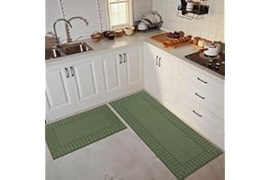 ‎BEQHAUSE BEQHAUSE Teppich Küche Waschbar, 2 Stück Küchenteppich rutschfest, Küchenteppich Geeignet für Küchen, Esszimmer, Leicht zu Reinigen und Maschinenwaschbar, 60 x 89 cm + 60 x 152 cm, Grün