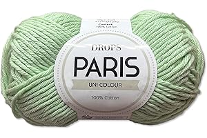 Frida's Wollhaus Drops Paris Fil d'été en coton 50 g pour bébé, tricot, crochet, 54 couleurs (couleur unie 21 - Vert menthe)
