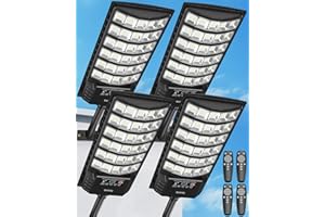 Gefolly Lampione Solare Led Esterno con Telecomando, IP67 Impermeabile Lampada Stradale Solare con Sensore di Movimento, 6500K Super Bright Lampioni da Giardino Esterno Solari per Strada-4Pack