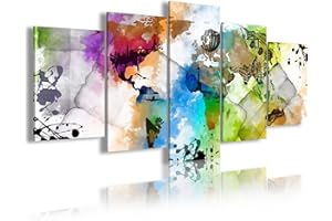 DekoArte 468 - Quadri moderni Stampa di Immagini Artistica Digitalizzata | Tela Decorativa Per Soggiorno o Stanza da letto | Stile mappamondi Mapa del Mondo Città Acquerello | 5 Pezzi 200x100cmXXL