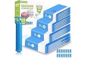 Bestash Worki próżniowe na odzież podróżną, 12 sztuk zagęszczone worki próżniowe na ubrania, duże wielokrotnego użytku z pompką, worki próżniowe do przechowywania, pościel, kołdry, poduszki, koce