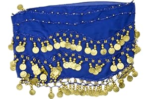 PAITOK Écharpe de hanche de danse orientale, ceinture de danse pour femmes avec 128 pièces d’or Écharpe de danseuse Costumes Jupe de danse enveloppante pour filles