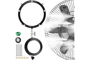 Wisdomgarden Ventilator-Nebel für die Außenterrasse, 6 m Wasserversorgungsleitung + rundes Sprühgerät mit fünf Düsen + 3/4"- und 1/2"-Adapter, Zubehör für Ventilatoren zur Sommerkühlung im Freien