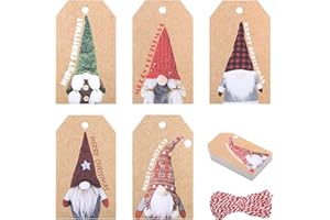 HONMOK 150pcs Etiquetas de regalo Navidad Etiquetas de Papel Kraft Navideñas Etiqueta rectangular con cuerda de algodón 10m 5 estilos 45x76MM Decoración original tarjetas de mensajes DIY Christmas