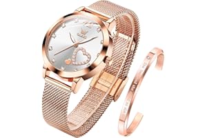 OLEVS Womens Watch Gift Set avec Bracelet Rose Gold Ladies Minimaliste Minimaliste Slim Robe DéContractéE Analogique Montre à Quartz ImperméAble