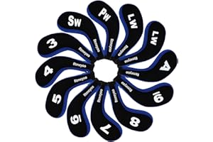 Rymatoo 12pcs Golf Iron Cover Set, Golf Iron Head Cover Club Heads Protector Headcovers Long Neck with Zip for Titleist, Callaway, Ping, Taylormade, Cobra