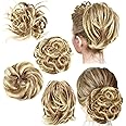 WILLBOND 4 Pieces Messy Hair Bun Straight Hair Bun for Women Hair Extensions Short Ponytail Bun Elastic Easy Scrunchies Hairpiece Voluminous Curly Hair Accessories for Women Girls (Honey Blonde)