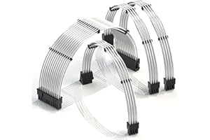 LINKUP - 30cm PSU Cable Extension 18AWG Oxygen Free Copper (OFC) Teflon Jacket Custom Mod GPU PC w/Comb Kit | 1 x 24 P (20+4) | 1 x 8 P (4+4) CPU | 2 x 8 P (6+2) GPU set | 300mm - Silver