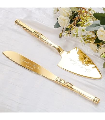 Set Coltello E Paletta Per Torta Nuziale In Acciaio Inox Dorato - Per Matrimoni, Compleanni, Feste - Foto 4