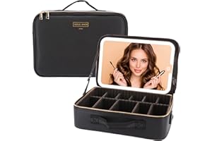MON AMI LONDON Verus Amor London - NEW EXTRA LARGE Premium Travel Make Up Bag with 3 Setting Removable LED Mirror - Waterproof Vanity Case for Cosmetics - Light Up Makeup Bag and Cosmetics Organiser