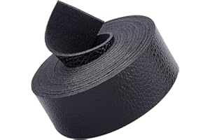 GORGECRAFT 2m*25mm Bande de Sangle en Cuir Noir Motif Litchi Bandes de Ceinture en Cuir Wrap Simple Face Cordon Plat pour Projets D'Artisanat de Bricolage Vêtements