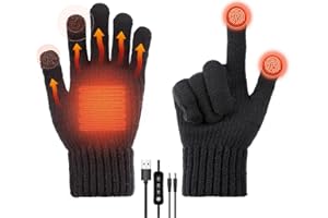 JNERKERT Gants chauffants USB - Gants chauffants d'hiver chauds - Pour écran tactile - Température réglable - Pour hommes et femmes - Lavables - Pour l'intérieur et l'extérieur