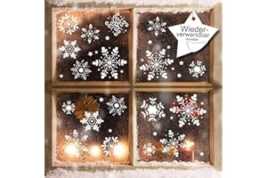‎WANDTATTOO LOFT Wandtattoo Loft Fensterbilder Weihnachten mit Sternen & Schneeflocken – Wiederverwendbar – 2x A4 Bogen, 31 Sticker – Weihnachstdeko Fenster Kinderzimmer, Weihnachtsbilder Fenster, Fensterbild Winter