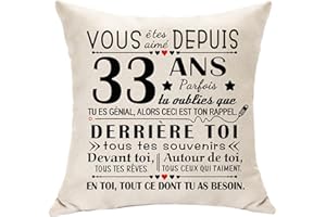 Hasodeo Décoration Cadeau pour 33 Ans Femme Housse de Coussin 33ème Cadeaux d'anniversaire Décoration Cadeau pour 33 Ans Hommes Maman Papa Tante Sœur Frère 33 Ans Keepsake (33)