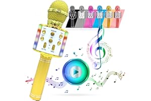ATLAS SHOP ON-LINE ATLAS Microfono Karaoke, Wireless Bluetooth USB LED Flash Microfono Portatile per promozione regalo Altoparlante wireless per feste famiglia, Anche per far giocare i bambini, microfono bambini. (ORO)