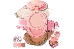 EHIOG Powder Highlighters Makeup, 3-in-1 highlighting and contouring blush, high-color glitter, deepening contour shadow, highlighting facial skin tone (#02)