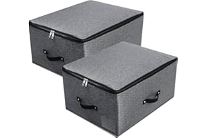 OMYGARDEN Contenedor de almacenamiento plegable con tapa con tablero divisor, 4 asas, tapa con cremallera, para mantas, ropa, colchas, organizador para dormitorio, armario, estante, 52 x 40 x 26 cm, negro y