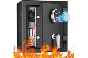 WASJOYE Biométrique Coffre Fort Ignifuge, Coffre Fort à Empreintes Digitales avec Clavier Numérique et Chargement de Type-C, Coffre Fort Etanche pour l'Argent, la Maison, l'Hôtel, le Bureau, 28L