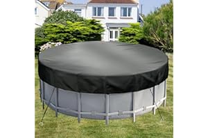 HONGFUFU 8FT Round Swimming Pool Cover, Heavy Duty 420D Oxford Fabric Garden Swimming Pool Dust Cover with Drawstring, Waterproof Round Pool Cover with Windproof Ropes and Ground Stakes