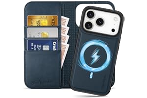 SHIELDON Hülle für iPhone 17 Pro 6,3" 2025, 2 IN 1 Echtleder Hülle [Kabelloses Laden] [RFID Blocker] [Kartenfach] [Handy-Ösen] [Magnetverschluss] Abnehmbare Leder Handyhülle - Marineblau