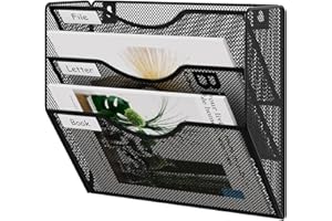 JEBELE 3 Niveles Organizador A4 Papel pared Espacio Optimizado para Home Office y Oficina, Soporte Documentos,Bandeja Archivador Pared de Alta Capacidad, Metal, Negro