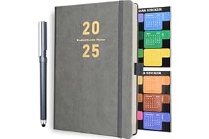 Gumiho Agenda accademica 2025 da gennaio a dicembre 2025, A5-21,3 × 14,7 cm - una pagina al giorno, agenda giornaliera con tasca interna,schede mensili, penna, fibbia per penna (Grigio)