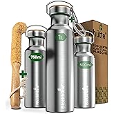 Blockhütte Premium Edelstahl Trinkflasche isoliert I 750ml I mit Naturborsten Bürste I Isolierflasche auslaufsicher I Wasserf