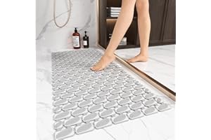 XIYUNTE Large Shower Mat Non Slip Anti Mould for Elderly- 90 x 40cm Cut-to-Fit Non Slip Shower Mat for Inside Shower, TPE Bath Mat with Suction Cups & Drain Holes, Bathtub Mat, Grey