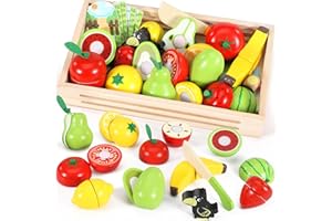 Subtail Frutta da Tagliare Giocattolo - 2 in 1 Gioco da Tavolo - Frutta E Verdura Giocattolo Giochi Bambini 2 3 Anni - Cibo Cucina Giocattolo per Bambini - Giochi Montessori Legno Regalo Bambini