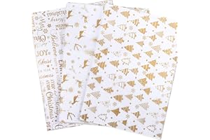 Whaline Lot de 120 feuilles de papier cadeau doré - Motif sapin de Noël, renne, flocon de neige - 35,6 x 50,8 cm