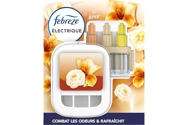 Febreze startset, elektrisk doftdispenser, värdefull doft, plugg + refillförpackning, 20 ml, 3 dofter växelvis, bekämpar lukt och fräschar upp till 90 dagar