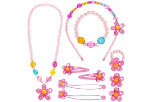 LuminaLux Kids Jewelry Set for Girls, Necklace, Bracelet, Ring, Clip-on Earrings, Hair Clips, Perfect Costume Jewelry Party Favors & Dress-Up Pretend Play Gift
