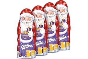 MILKA - Père Noël Chocolat au Lait - Chocolats de Noël - Idée de Cadeau à Offrir et à Partager - Pour des Fêtes Pleines de Tendresse - 4 Pères Noël de 90g