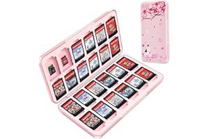 OLDZHU Rosa Linda Switch Caja Juegos Compatible con Nintendo Switch,Portátil Funda Juegos para Nintendo Switch OLED con 24 Cartuchos de Juegos y 24 Tarjetas Micro SD,Silicona Blanda de Carcasa Dura