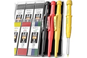 Nicpro CP3000 matita carpentiere, 3 portamine con temperino, matite meccaniche da carpentiere con 57 ricariche, matite da costruzione resistenti per lavori di falegnameria per architetti