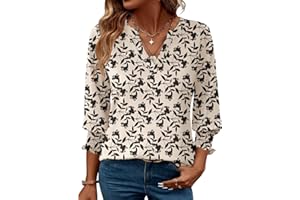 Rapbin Bluzka damska z długim rękawem 3/4, dekolt w serek, tunika, letnia bluzka, luźna, elegancka, luźna koszulka 2025