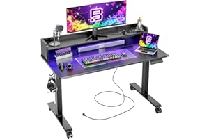 BEXEVUE Bureau Assis Debout Électrique - 100x60 cm Bureau Table Debout Réglable Hauteur avec LED, Grand Support Moniteur, Panneau Contrôle 3 Fonctions Mémoires, Système Anti-Collision Maison Domicile