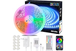 ALED LIGHT LED Ruban Lumineux Bluetooth 10 Mètres 600 leds 5050 SMD Multicolore, Bande led RGB Flexible avec Télécommande IR et Alimentation 24V pour Décoration Intérieur Chambre Fête
