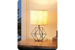 EDISHINE Lampe de Chevet avec Abat-jour en Lin Beige et Base Noir Métallique en Forme de Diamant, E14 Ampoule LED Incluse de 2700K Blanc Chaud, Lampe de Table Moderne pour Chambre, Bureau, Salon