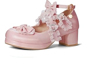 elerhythm Damen Mary Jane Plattform Chunky Block Heels Nettes Cosplay Kawaii Bow Lace Kleider Gekreuzt Runde Zehe Knöchelriemen Schuhe