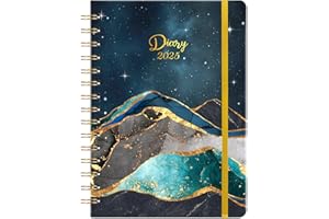 ARTFAN Diary 2025 - Diary 2025 Week to View from January 2025 to December 2025, with 12 Monthly Tabs, Hardcover, Inner Pocket, Twin-Wire Binding, 21.5 x 15.5 cm - Starry Sky and Mountains