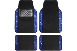 CAR PASS Bling Rhinestones Diamond Universal Waterproof Car Floor Mat,Crystal Sparkling Glitter Shining Carpet Anti-Slip PVC Heel Pad,Automotive for SUV,Sedan,Van,4pcs Girl Women Men Blue Black
