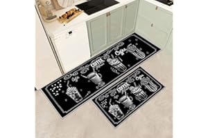 ‎JEFFEL Küchenteppiche 2 Stück,Vintage rutschfest Waschbar Dauerhaft Küchenläufer Flurläufer, Anti-Müdigkeit Küchenteppich Teppich Läufer für Küche,Carpet für Badezimmer/Wohnzimmer Flur (D, 43x75+43x150cm)