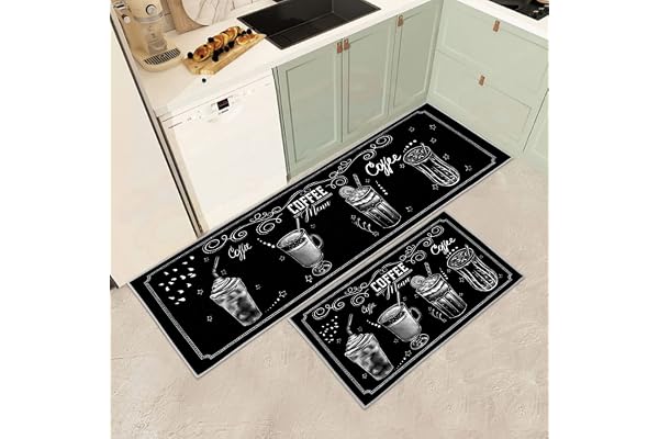 JEFFEL Set med köksmatta, halkfri, tvättbar, köksmattor, löpare, set med 2 | Tvättbara kökslöparmattor med anti-trötthet design för kök, kontor, tvätt och golvdekoration i hemmet